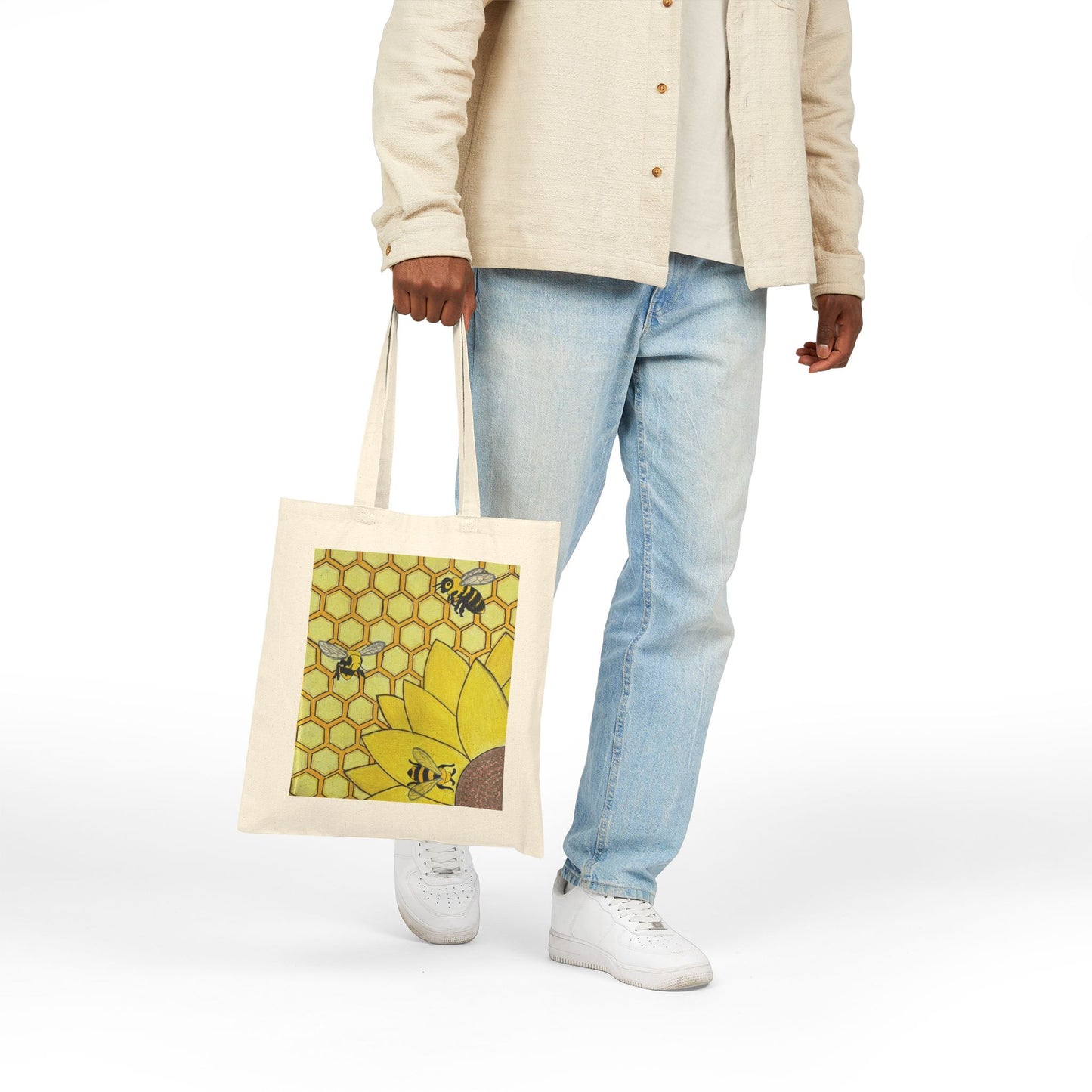 Cotton Canvas Tote Bag- Bees & Sunflower