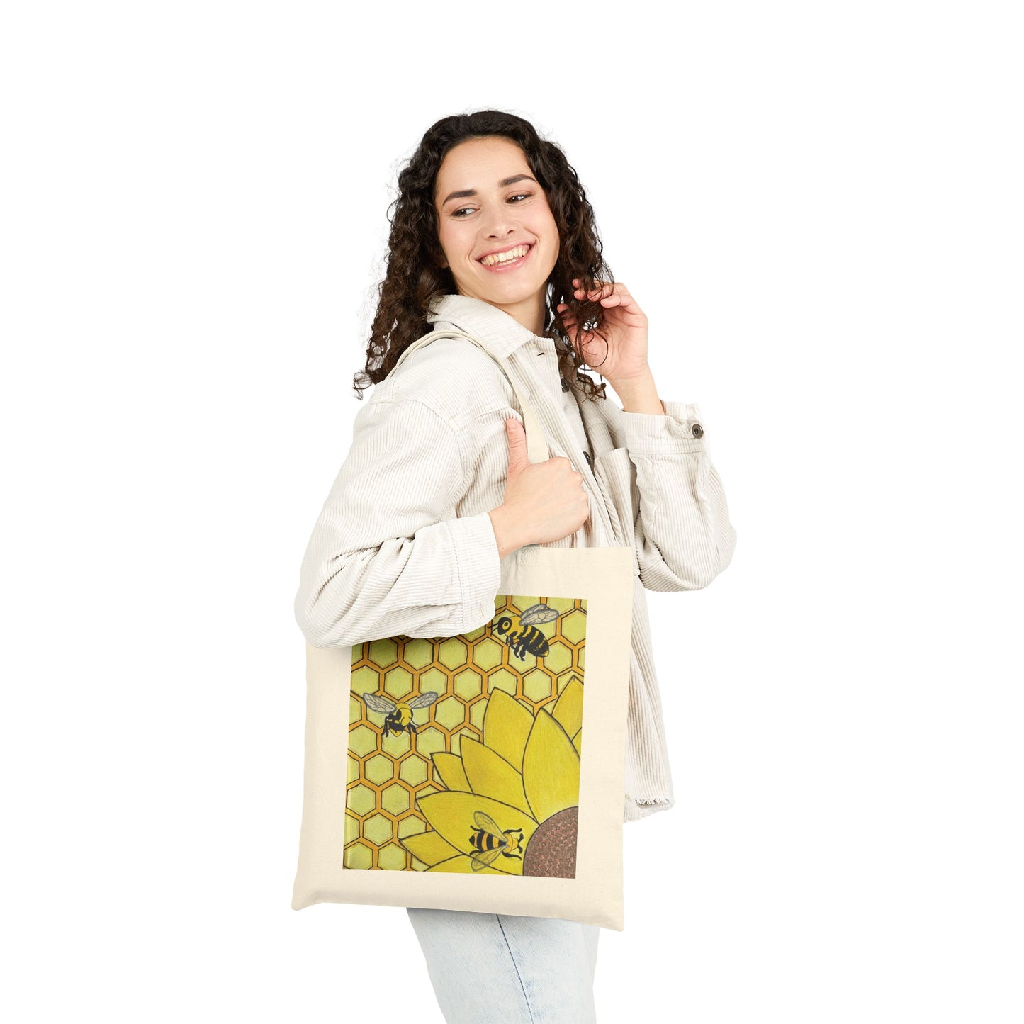 Cotton Canvas Tote Bag- Bees & Sunflower
