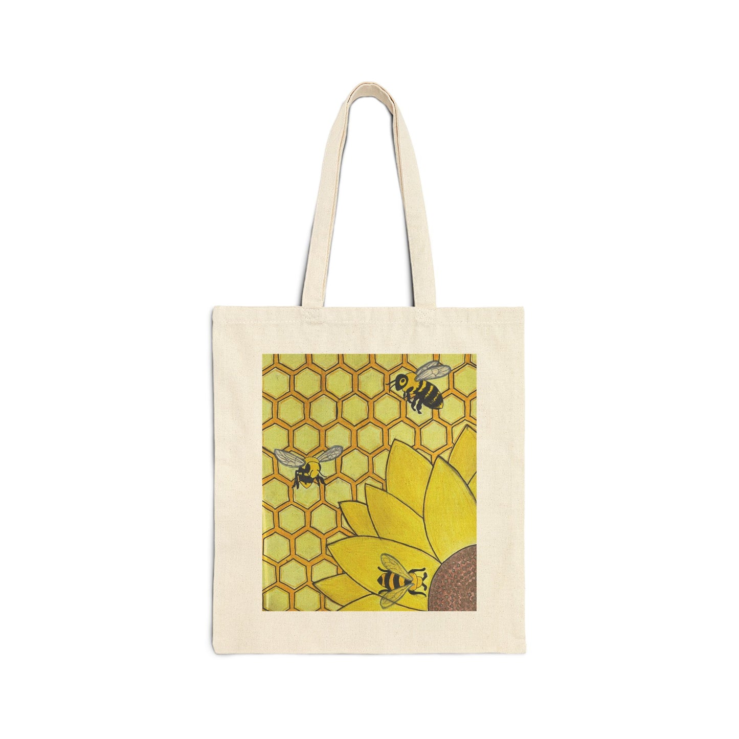 Cotton Canvas Tote Bag- Bees & Sunflower