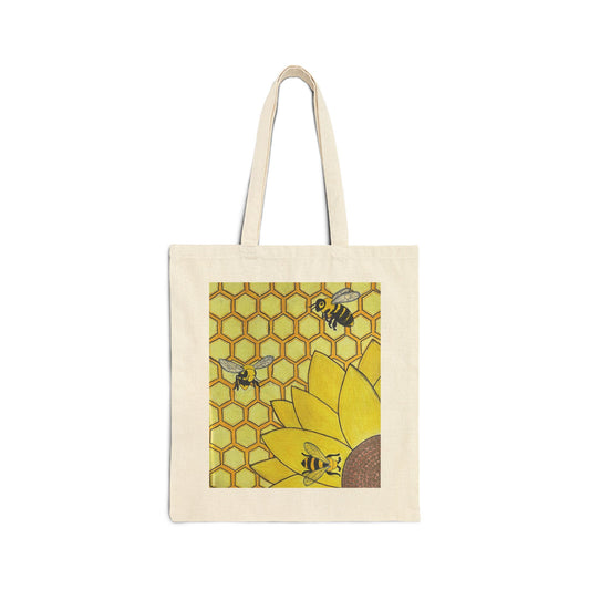 Cotton Canvas Tote Bag- Bees & Sunflower